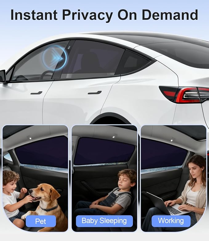 Rear Side Window Sunshade for Tesla Model Y 2020-2024 | Static Cling, Easy Install & Remove, Semi-Transparent Privacy Shade | Not for 2025 2026 Model Y Juniper