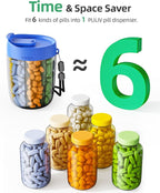 PULIV Large Supplement Organizer Bottle, Holds Plenty of 6 Various Vitamins in 1 Pill Dispenser with Anti-Mixing & Wide Openi
