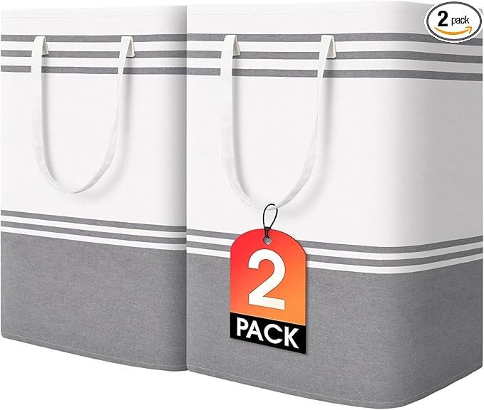 2 Pack Large Home Laundry Basket, Laundry Hamper, Freestanding Waterproof Dirty Clothes Bag, Tall Clothes Hamper - Extended &