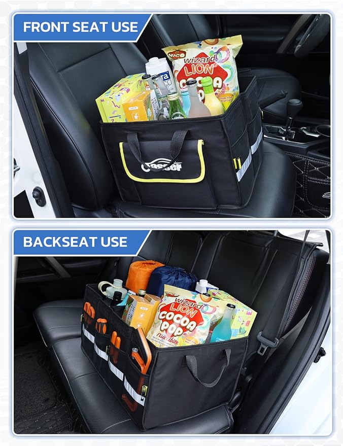 Oasser Car Trunk Organizer, 3 Compartments Collapsible Waterproof Car Organizer Storage with Foldable Cover, Reflective Strip,