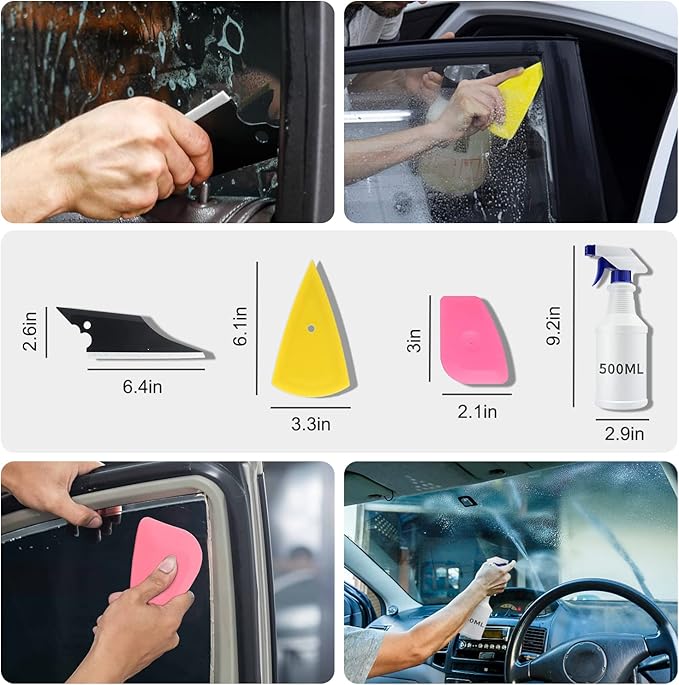 9 Pcs Vehicle Car Window Tint Application Tools Kit Glass Protective Film Installing Tool Car Window Film Squeegee Auto Vinyl Wrap Installation Kit for Vinyl (9)