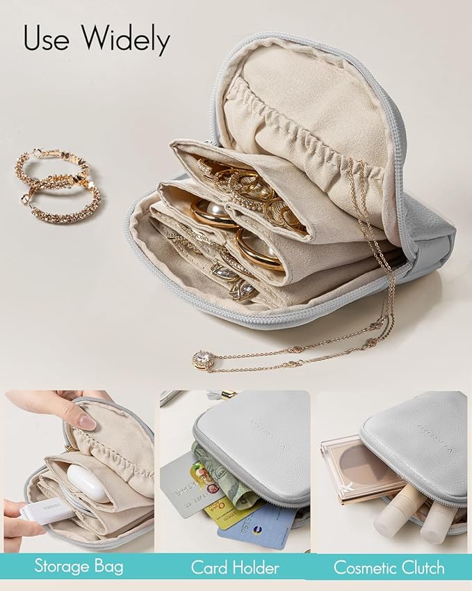 Vlando Small Travel Jewelry Case,Jewelry Pouch Bags with Zipper,Velvet Jewelry Organizer Storage Bag for Bracelet Rings Earri