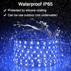 ALITOVE Blue LED Light Strip 32.8ft Waterproof IP65 10M 600 LEDs 60 LEDs/M 5050 SMD Black PCB DC 12V with Enhanced 3M VHB Foam Tape for Home Garden Decoration Lighting, 2X 16.4ft, No Power Supply