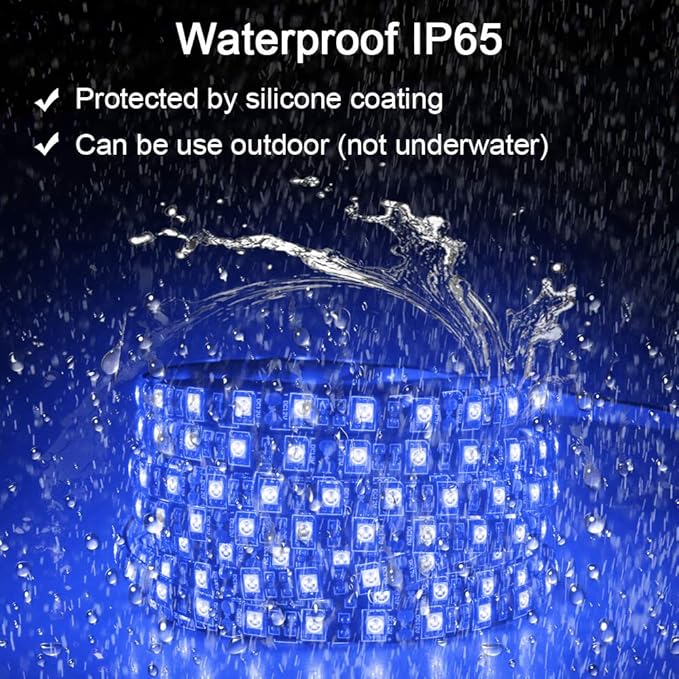ALITOVE Blue LED Light Strip 32.8ft Waterproof IP65 10M 600 LEDs 60 LEDs/M 5050 SMD Black PCB DC 12V with Enhanced 3M VHB Foam Tape for Home Garden Decoration Lighting, 2X 16.4ft, No Power Supply