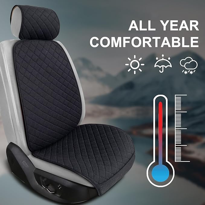 Linen Car Seat Covers Front Seat Covers Breathable Cloth Fabric Car Seat Protector - Universal Fit for Cars, Vans, SUVs, Truc