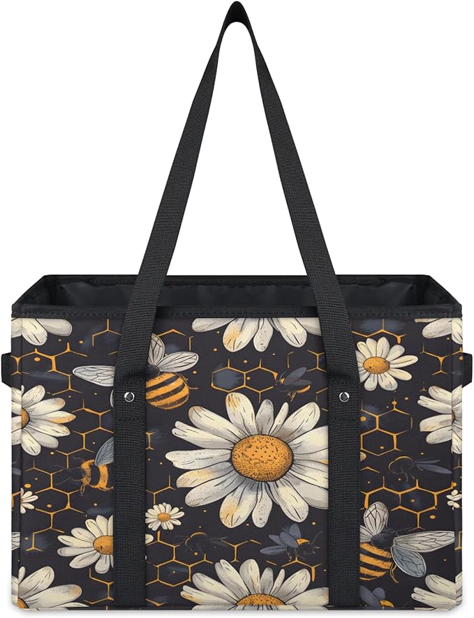 Reusable Grocery Bags Heavy Duty Shopping Bags Foldable Large Tote Bags with Long Handles & Hard Bottom
