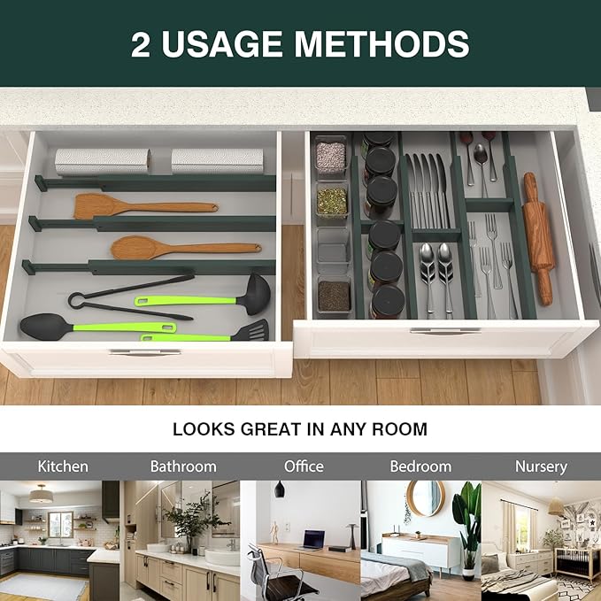 ANTOWIN Expandable Bamboo Drawer Dividers Organizers, Drawer Separators Splitter,17-22 inches Long Adjustable Spring-loaded O