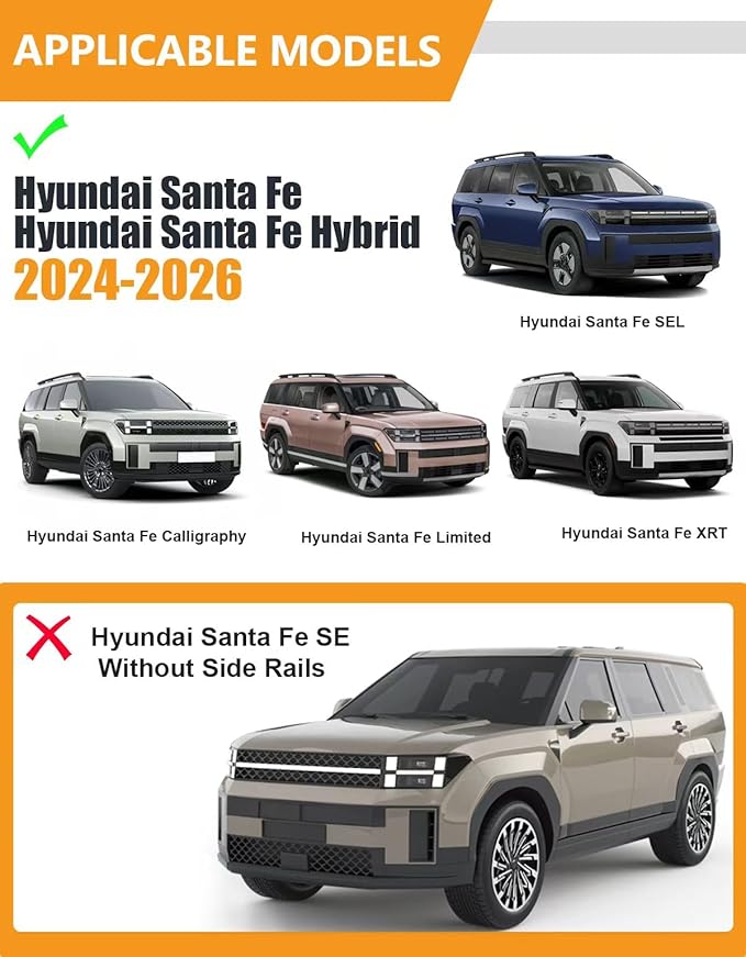 KINGGERI 300LBS Lockable Roof Rack Cross Bars Compatible with 2024 2025 2026 Hyundai Santa Fe & Santa Fe Hybrid with Raised Side Rails (Not for SE), Aluminum Heavy Duty Crossbar Luggage Accessories
