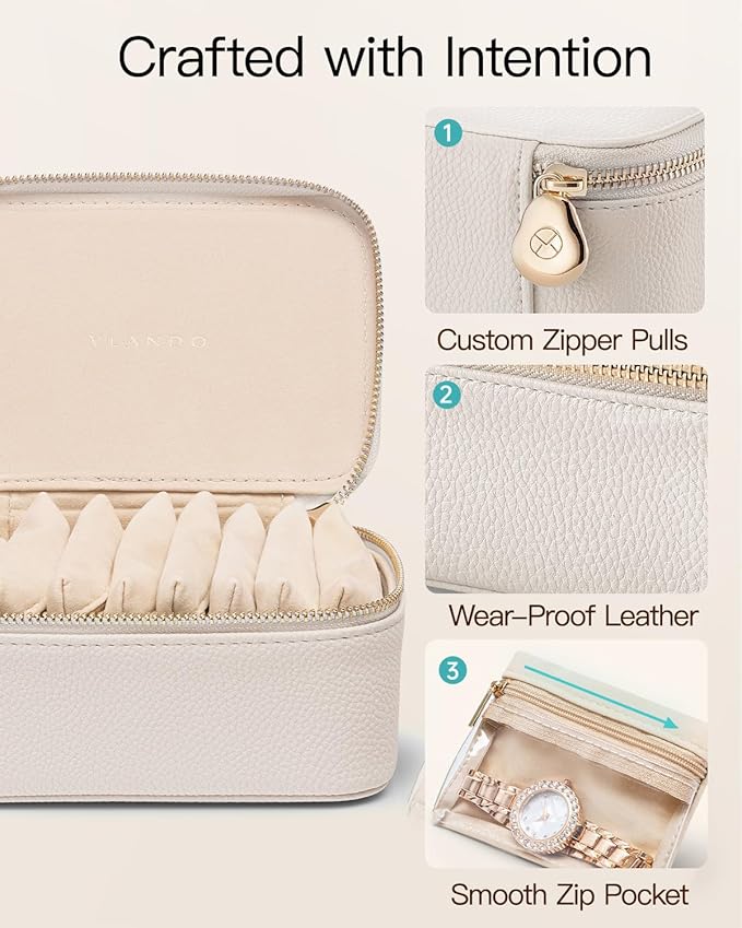 VLANDO Jewelry Case with 8 Velvet Jewelry Bags Jewelry Travel Organizer Box for Mothers Day Mom Gifts, Jewelry Box for Rings 