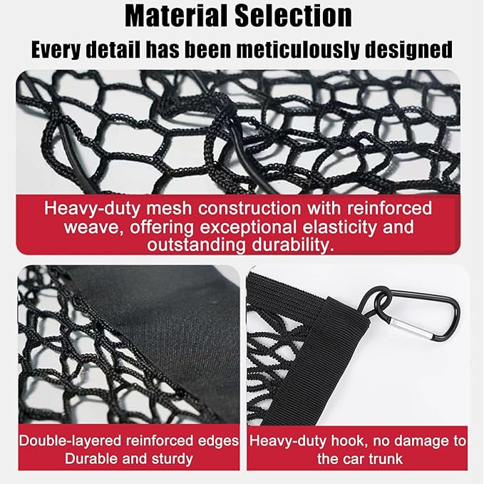 Heavy Duty Envelope Cargo Net, Stretchable Trunk Organizer with Metal Hooks, Adjustable Storage Net for SUV Car Compatible wi
