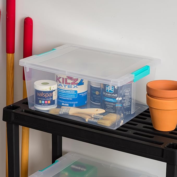 IRIS USA 12 Qt. Craft Storage Bins with Lids, 4-Pack, |Made in USA|, Clip Box, Medium Plastic Sensory Bin Tote Organizer Cont