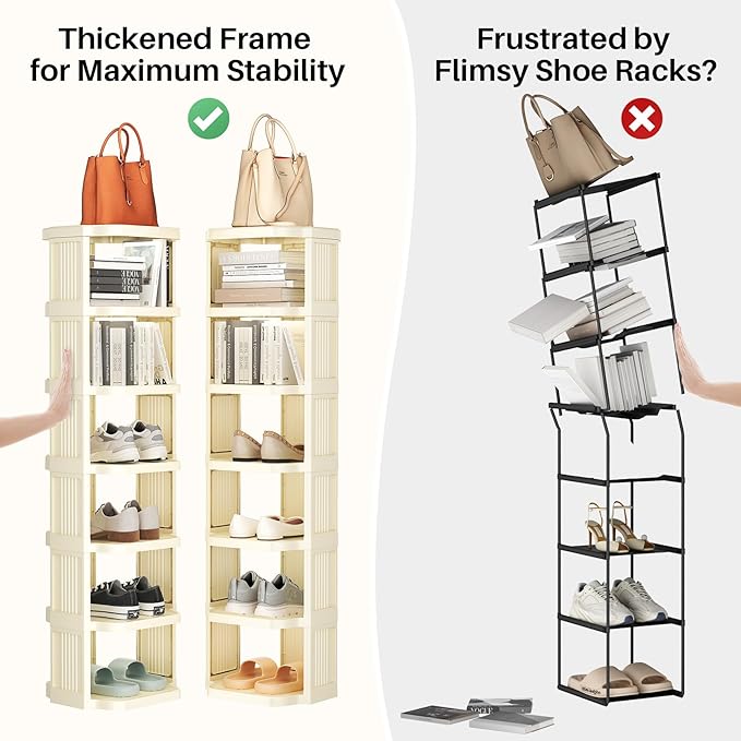 Kitstorack 10 Tiers Stackable Shoe Rack for Closet and Front Door Entrance - Free Standing Plastic Stand, Narrow Tall Vertica