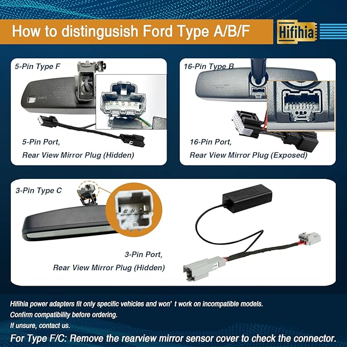 Plug & Play Dashcam Power Adapter (5-pin Type F) Compatible with Ford 2020-2026 Mustang Mach-E, Bronco Sport, Explorer Edge, 