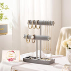 bussdis 2 Tier Bracelet Holder Display - Detachable T Bar Grey Velvet Bracelet Holder, Jewelry Holder Organizer for Bracelet,