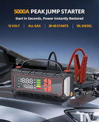5000A Car Battery Jump Starter with Air Compressor 160PSI, Jumper Starter Portable for 7.0L Gas/6.0L Diesel, Jump Box for Car Battery with Tire Inflator & Power Bank& Jumper Cables, Emergency Kit