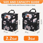 3 Gallons Car Trash Can with Lid, Car Bag Bin Hanging Waterproof Automotive Garbage Cans Leak Proof Vehicle Trash Can Black Floral