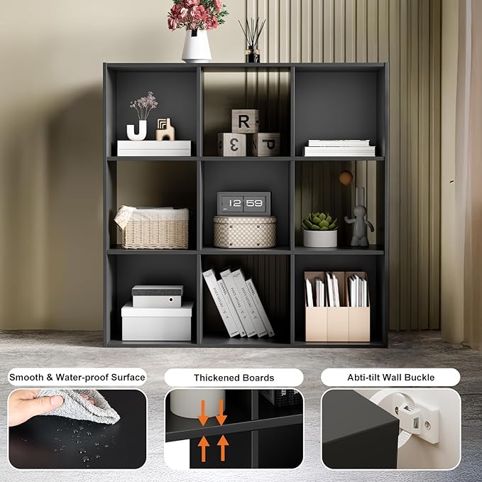 Sweetcrispy 9 Cube Storage Organizer - Open Cube Bookshelf with 5 Removable Back Panels, Display Storage Bookcase for Living 