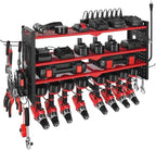 VEVOR Power Tool Organizer with Charging Station, 4-Layer Drill Storage Rack with 8 Drill Holders & Side Pegboard, Garage Too
