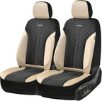 Coverado Front Seat Covers, Beige Seat Covers 2 Seats, Leather Car Protectors 2-Pack, Auto Seat Covers Spill-Proof Design Uni