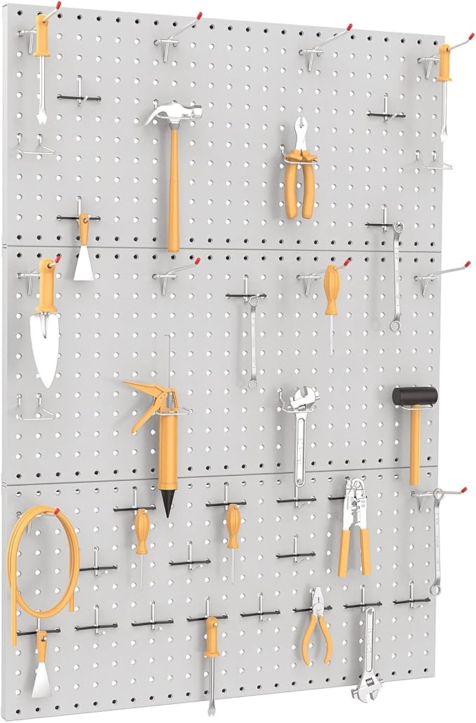 TORACK 3 PCS Metal Pegboard Panels(12x24 inch) for Wall Garage Utility Tools Storage Pegboard for Workbench, Modular Peg Boar