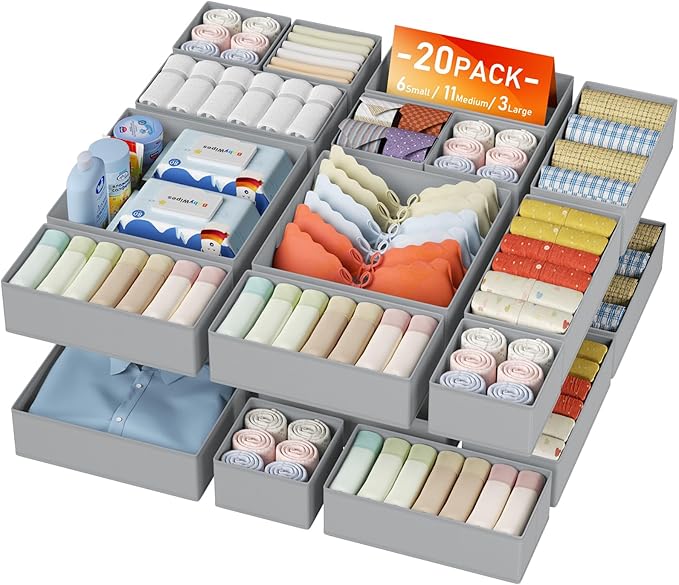 DIMJ Drawer Organizer Clothes - 20 Pack Closet Drawer Organizer Bins for Baby Clothes Storage, Fabric Dresser Organizer for N