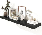 12 Inch Deep Floating Shelves | 55 Inch Black Floating Shelves | 55" W x 12" D Rustic Wood Shelves for Wall | Deep Black Shel