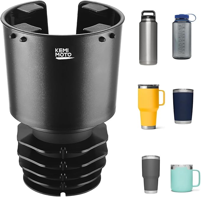 KEMIMOTO Upgraded Car Cup Holder Expander Long Base Model, Compatible with Hydro Flasks Yeti Stanley, Large Cup Holder Adapt 