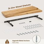 Elm Floating Shelves for Wall Decor, Rustic Solid Wood Shevles Wall Mounted with Invisible Bracket for Living Room Bathroom B