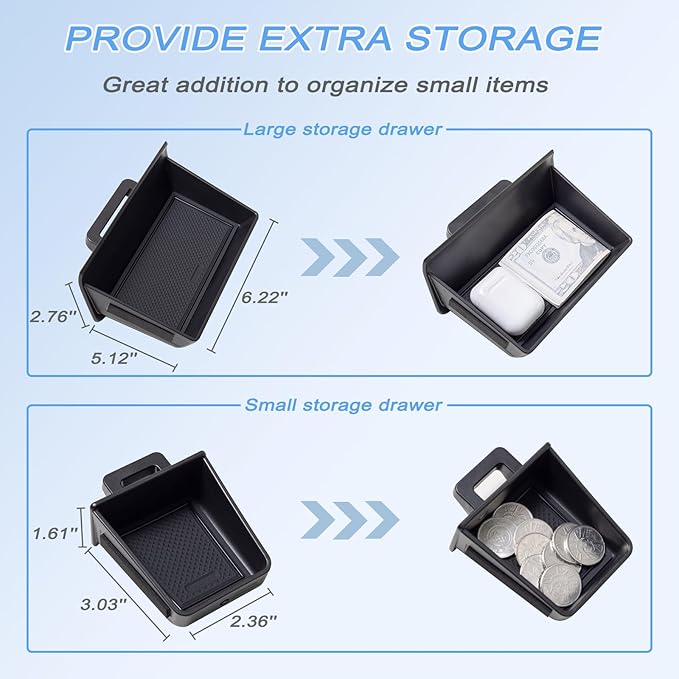JKCOVER Upgrade 2PCS Center Console Storage Drawer Compatible with Toyota 4Runner 2014-2022 2023 2024 Accessories Cubbies Organizer Extra Storage(ABS Plastic)