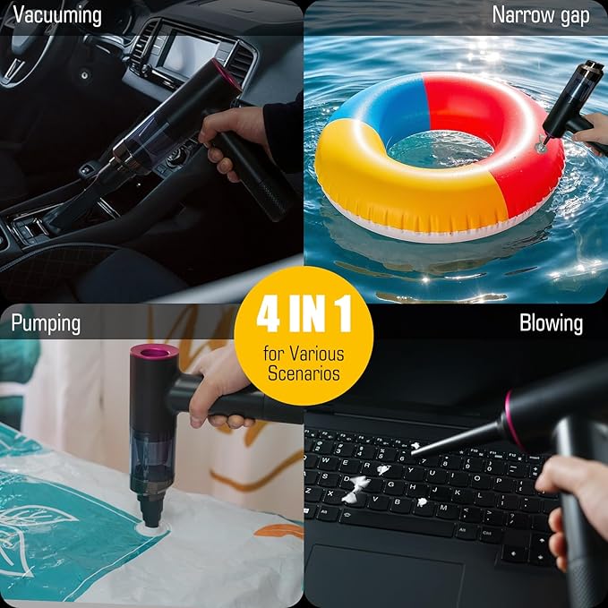 12000 Pa 4-in-1 Cordless Car Vacuum Cleaner Handheld Air Duster Pump & Blower with Brushless Motor | Portable Mini Vacuum for
