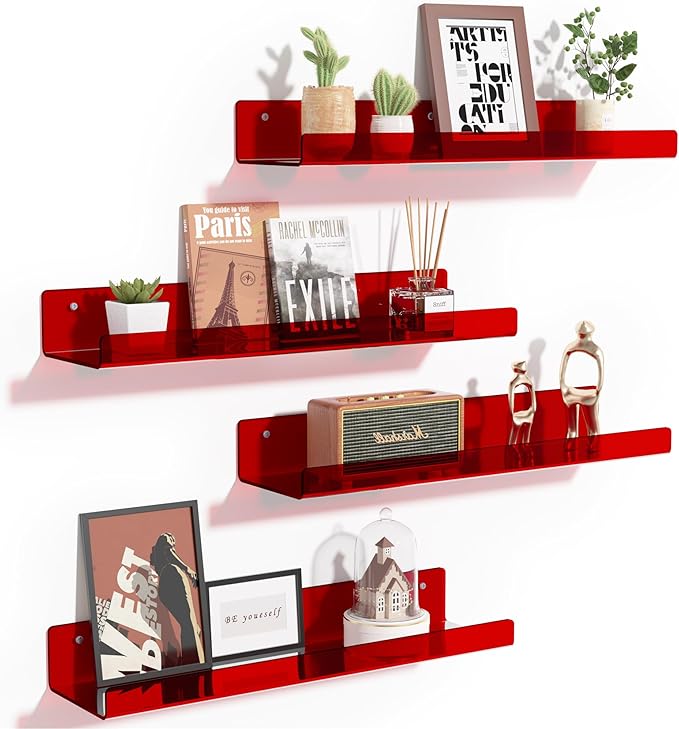 upsimples Acrylic Shelves for Wall Decor, 15" Display Shelf Perfume Organizer for Bathroom, Bedroom, Living Room, Floating Bo