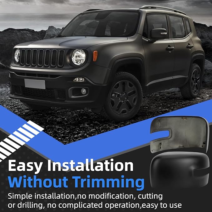 Driver Side Mirror Cover Replacement for Jeep Renegade 2015 2016 2017 2018 2019 - Left Side Mirror Covers, Rear View Mirror Cap Accessories With Lamp, Textured