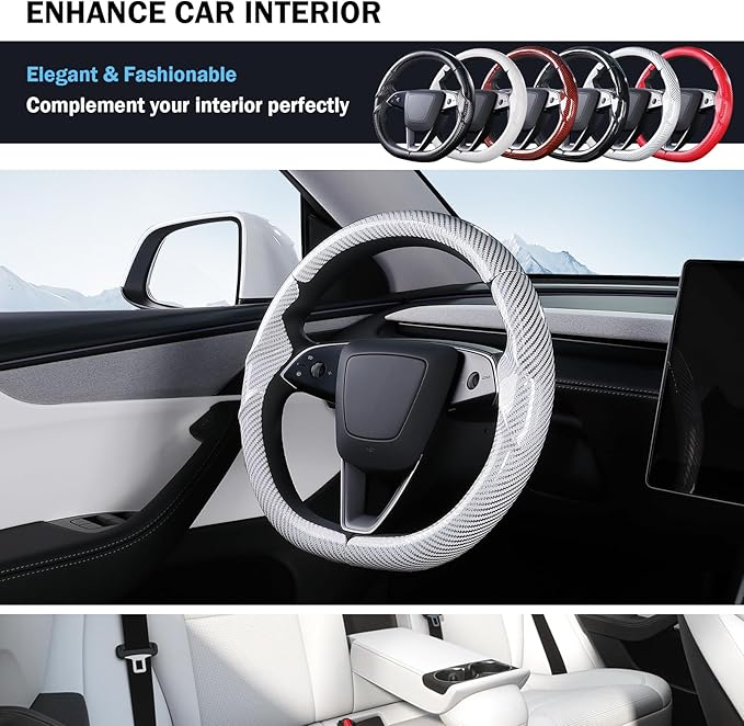 Steering Wheel Cover for Tesla Model 3 Highland(2024-Present)/ Model Y Juniper(2025-Present),Anti-Slip,Comfortable Grip,Breathable,Customized for Tesla Model 3/Y Accessories,Bright White