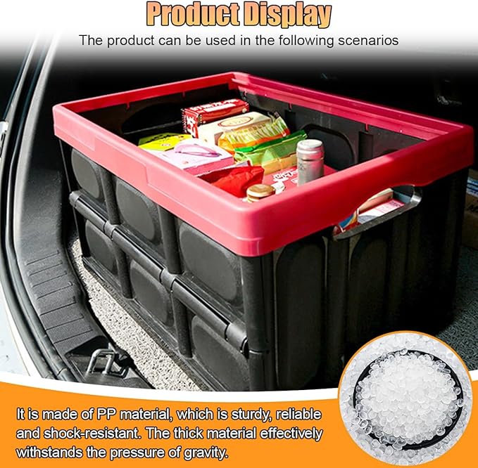 Car Trunk Organizer, Foldable Plastic Cargo Storage Box with Lid, Large Car Tool Container with Handles, Universal Automotive