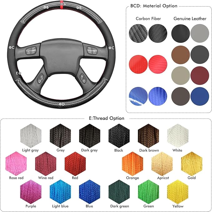 MEWANT Hand Stitch Steering Wheel Cover for Chevy Silverado 1500 Carbon Fiber Hive Embossed Faux Leather Steering Wrap