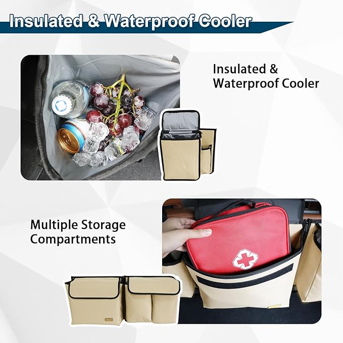 Deluxe Trunk and Backseat Organizer for Medium or large size SUVs & RVs, Detachable Storage Modules with Built-in Cooler,