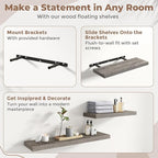 16 Inch Floating Shelves for Wall Set of 2, 8"D Wood Grain Bathroom Shelves with Invisible Brackets, Easy Install Engineered 