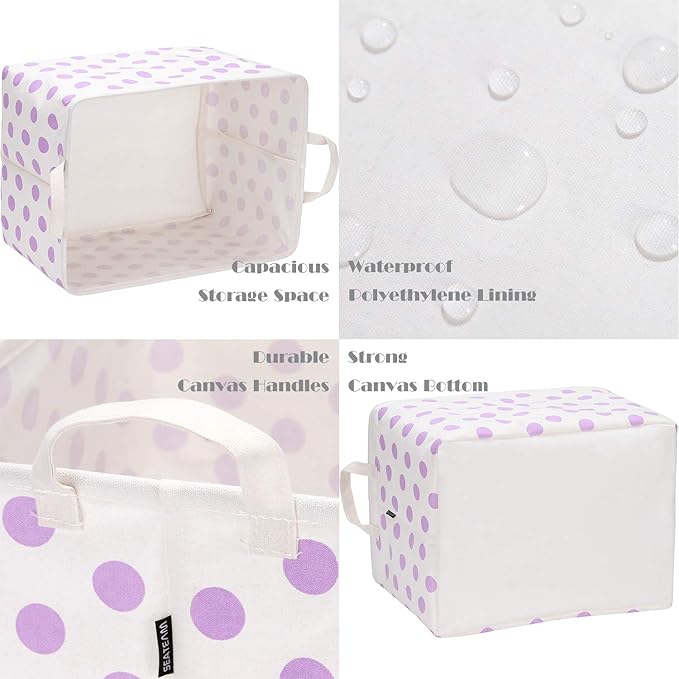 Sea Team Collapsible Canvas Fabric Storage Basket with Handles, Rectangle Waterproof Storage Bin, Box, Cube, Foldable Shelf B