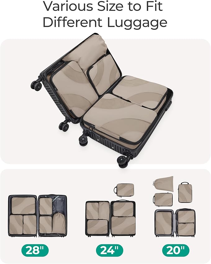 BAGSMART Compression Packing Cubes, 6 Set/4 Set/2 Set Travel Packing Cubes for Carry on Suitcases, Compression Suitcase Organ