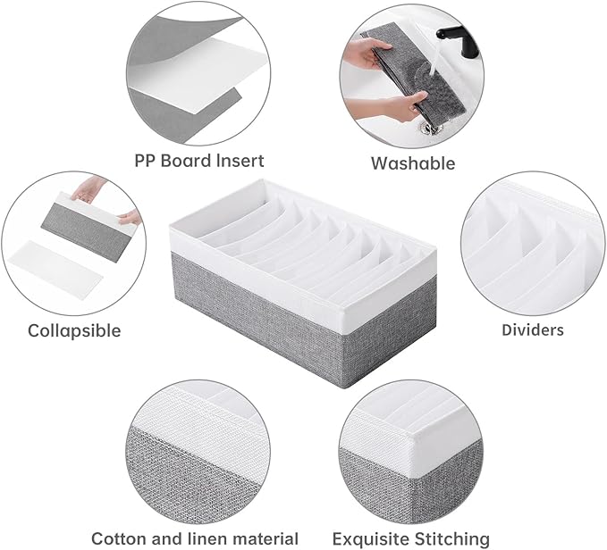 4 Packs T-shirt Drawer Organizers for Clothing,10 Grids Compartment Wardrobe Storage Box, Clothes Organizer for Folded Clothe