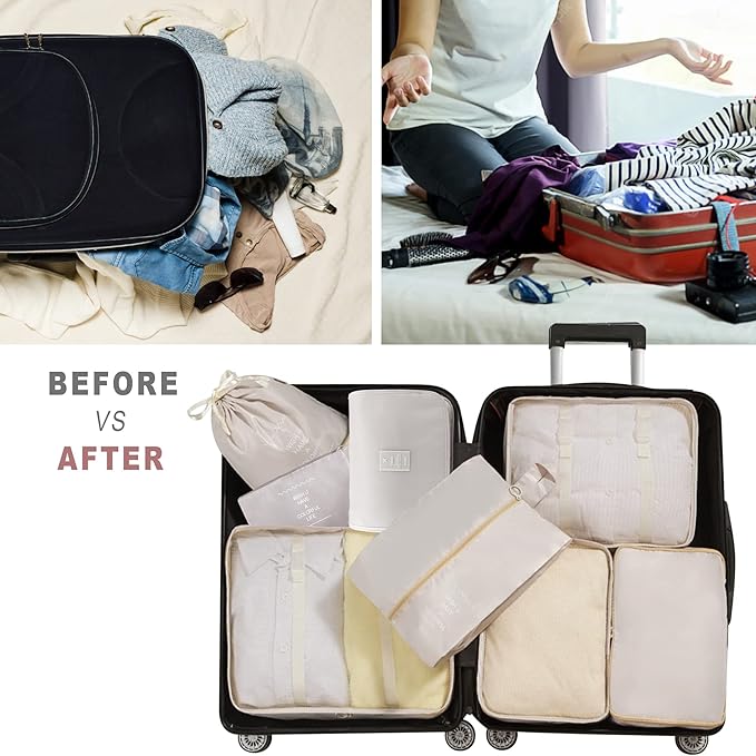 Packing Cubes, 8 Pcs Travel Packing Organizers for Suitcases, Large Capacity Travel Luggage Organizers Set includes 8 Storage