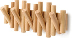 Umbra Picket Wall-Mounted Coat Rack Rail Hook with 5 Retractable Wood Pegs – Modern, Space-Saving Storage Organizer, Natural 