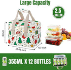 VENO 2 Pack Cooler Bag, Insulated Grocery Bags, Collapsible Cooler, Reusable Shopping Bags for Groceries, Water Resistant, Zippered, 2.5 Gallon (Jingle Mix)