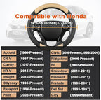 GIANT PANDA Microfiber Leather Steering Wheel Cover for Honda Accord,Civic,CR-V,HR-V,Pilot(Black+Beige-Standard Size)