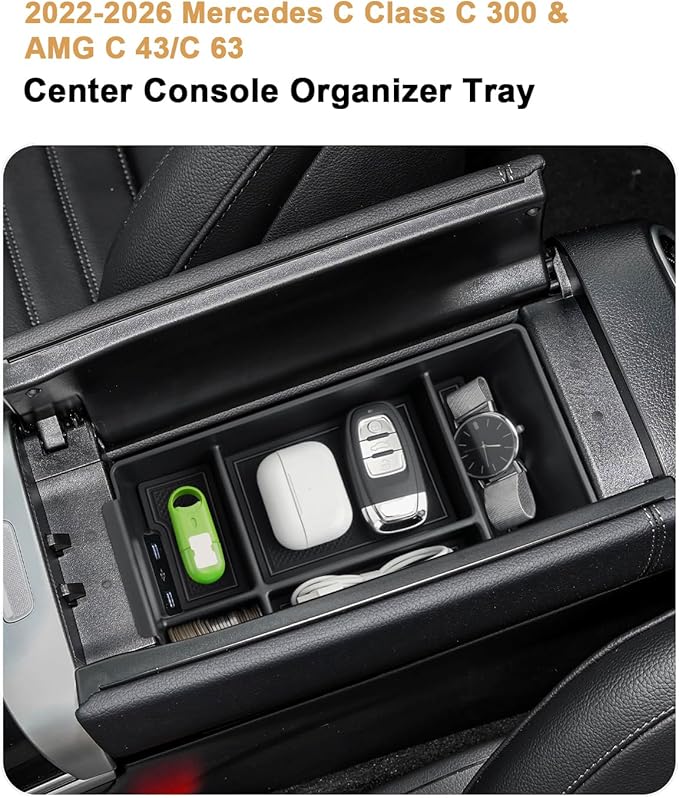 ECOZEN Center Console Organizer For 2022-2026 Mercedes C Class C 300/AMG C 43/C 63 - Armrest Box Storage Tray Compatible with 2022-2026 Mercedes C 300/ AMG C 43 C63 Accessories Armrest Organizer ABS
