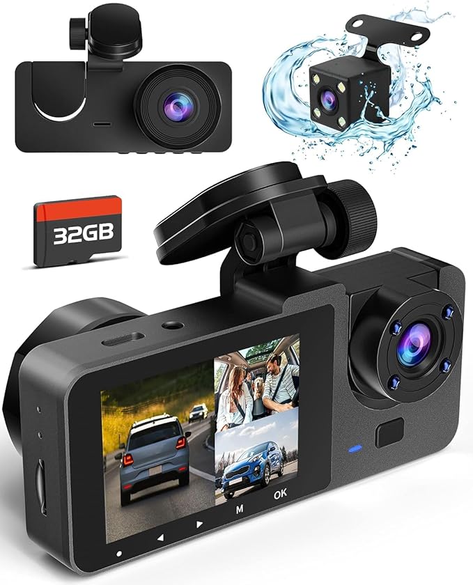Dash Camera for Cars,4K Full UHD Car Camera Front Rear with 32GB Card,Built-in Super Night Vision,2.0'' IPS Screen,170°Wide A