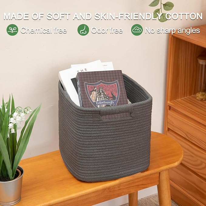OIAHOMY Storage Cubes 11 Inch Storage Bins-3 Pack, Cotton Rope Woven Baskets for Organizing, Square Baskets for Shelves Organ
