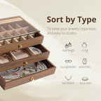 3 Layer Wooden Drawers Jewelry Box Vintage Style Jewelry Organizer with Acrylic Cover, Jewelry Storage Display Box for Ring E