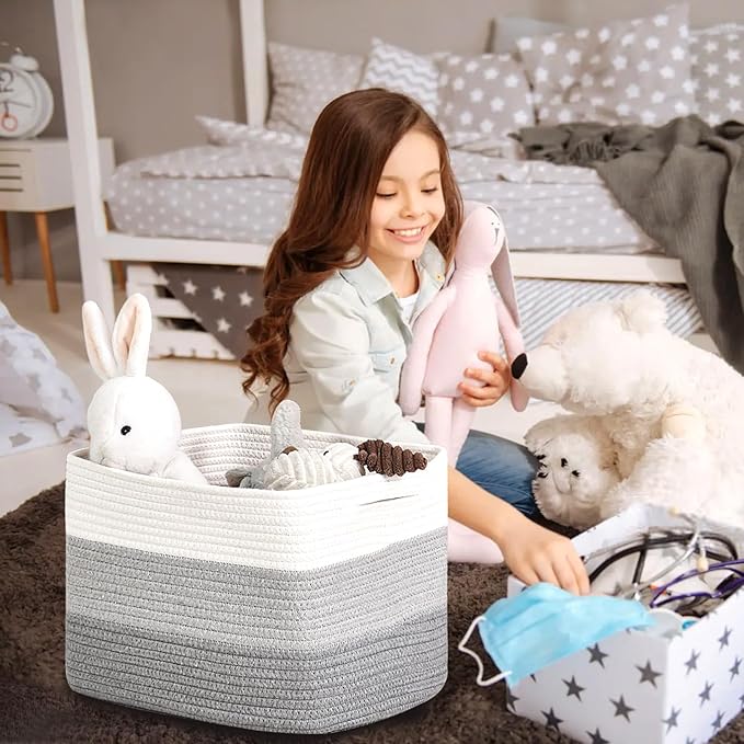 ICERZCZ Storage Baskets for Organizing Shelves, Woven Cotton Rope Baskets for Storage Books Towels Toys, Organizing Baskets, 