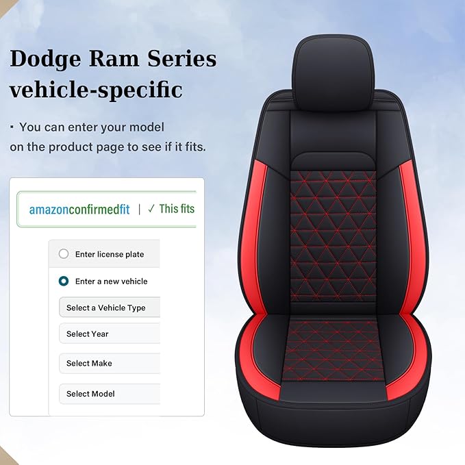 Coverado Seat Covers for Dodge Ram, Waterproof Front Car Seat Covers for Truck Compatible with 2002-2026 Dodge Ram 1500 2500 